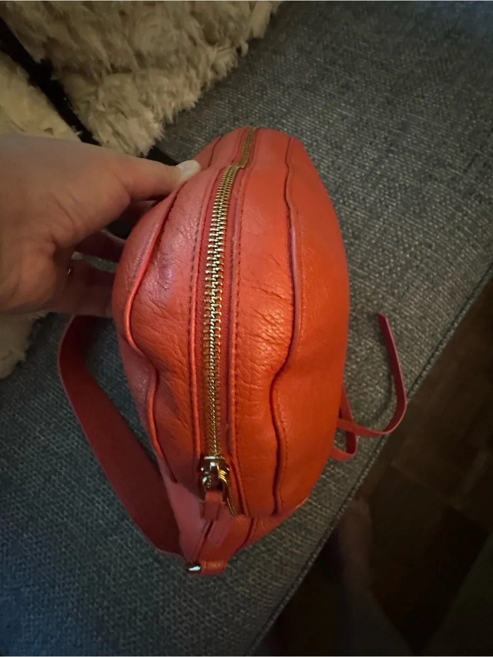 Lancaster Paris Red Pebbled Leather Hobo Shoulder Bag Gold Hardware France